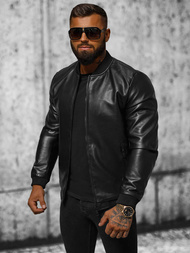 Чоловіча шкіряна куртка Чорна OZONEE JS/11Z8105