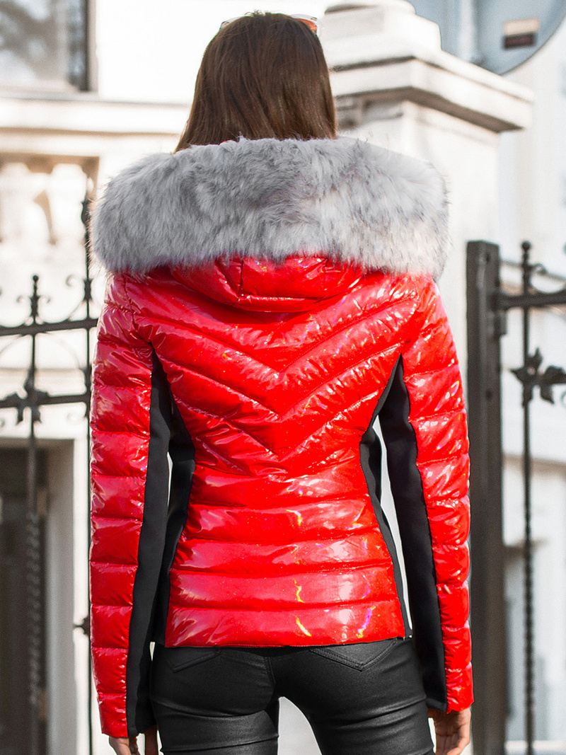 Kurtka zimowa damska z futerkiem czerwona OZONEE O/DK059/4Z