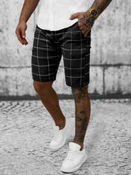 Spodenki męskie chino w kratę czarne OZONEE O/P4138