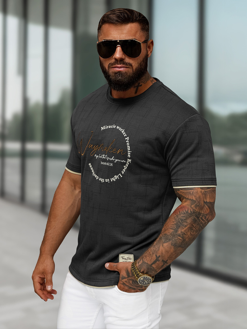 T-shirt męski regular fit czarny OZONEE O/QQ1535