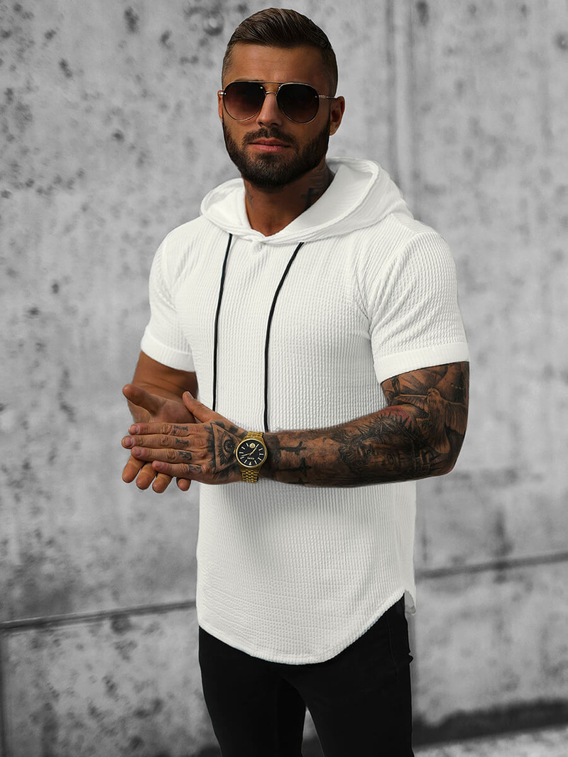 T-shirt męski z kapturem biały OZONEE O/P1150