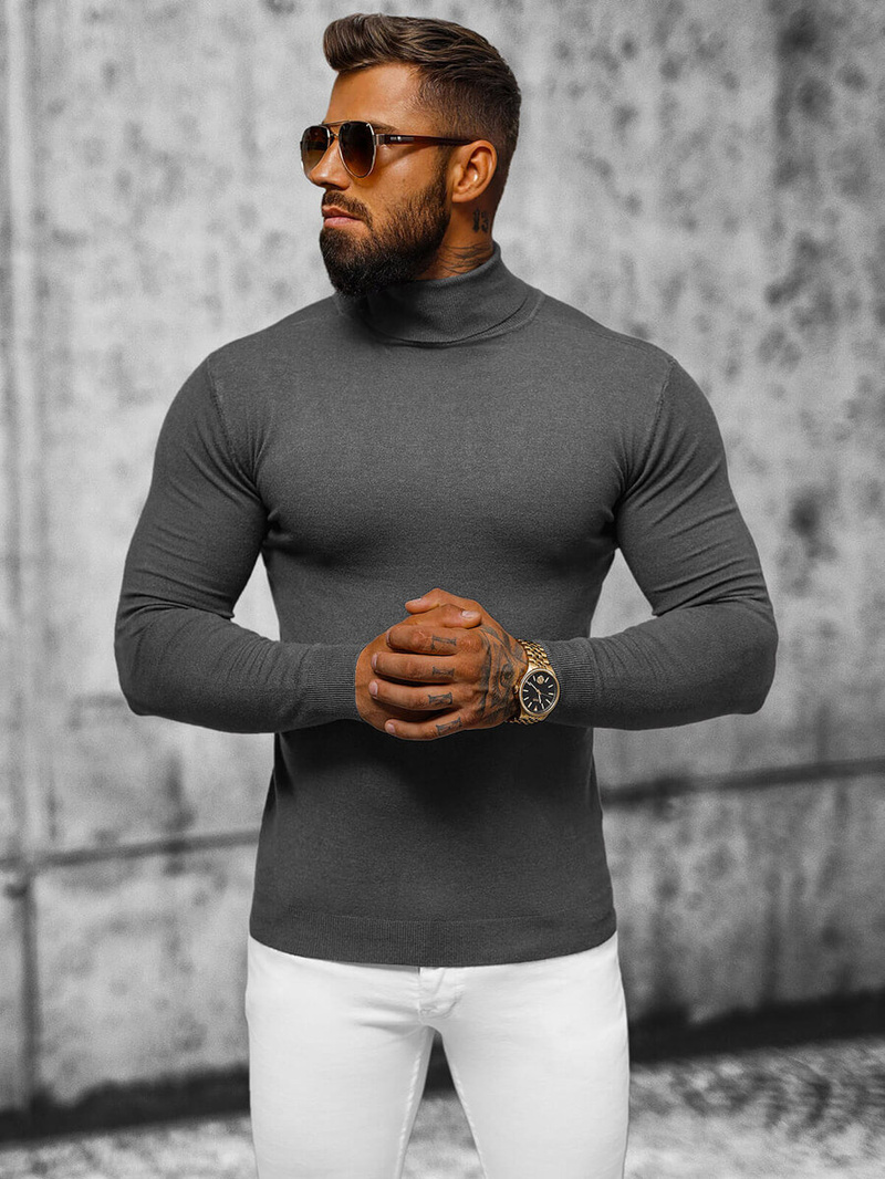 Sweter męski golf grafitowy OZONEE NB/MMB600/3Z