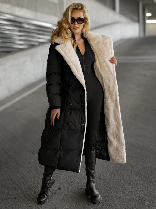 Płaszcz zimowy damski pikowany czarno-biały OZONEE JS/16M9168/392B