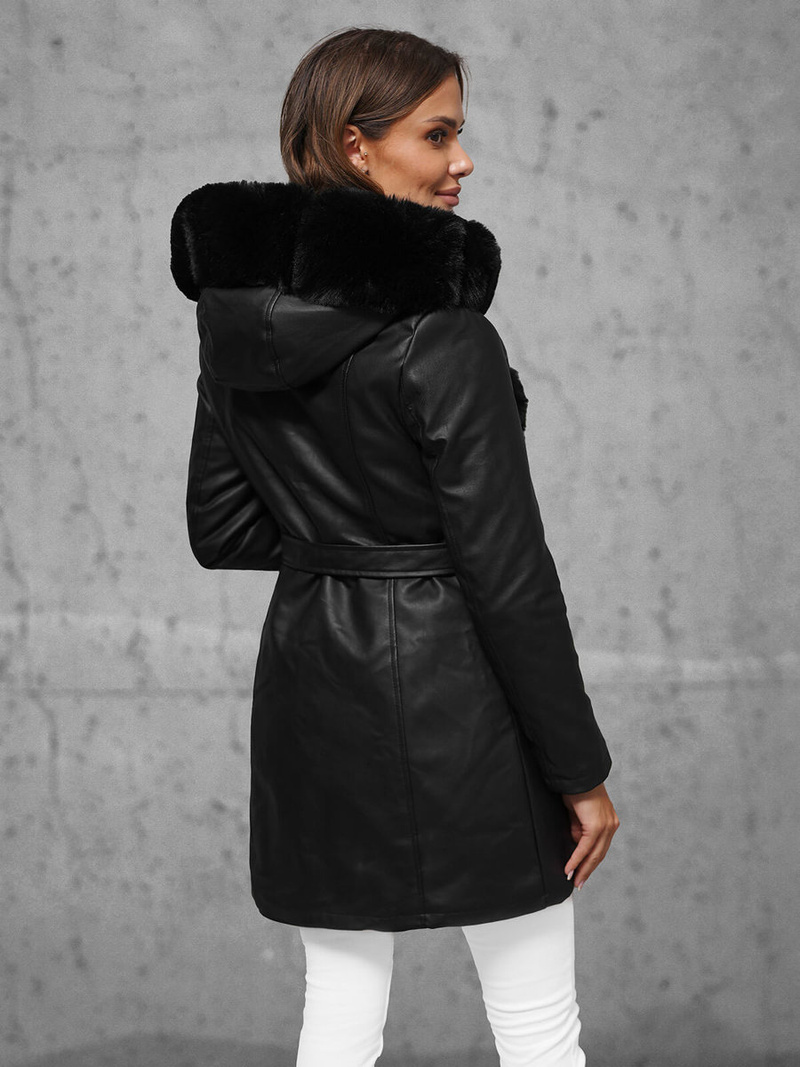 Жіноча шкіряна куртка Чорна OZONEE JS/11Z8059