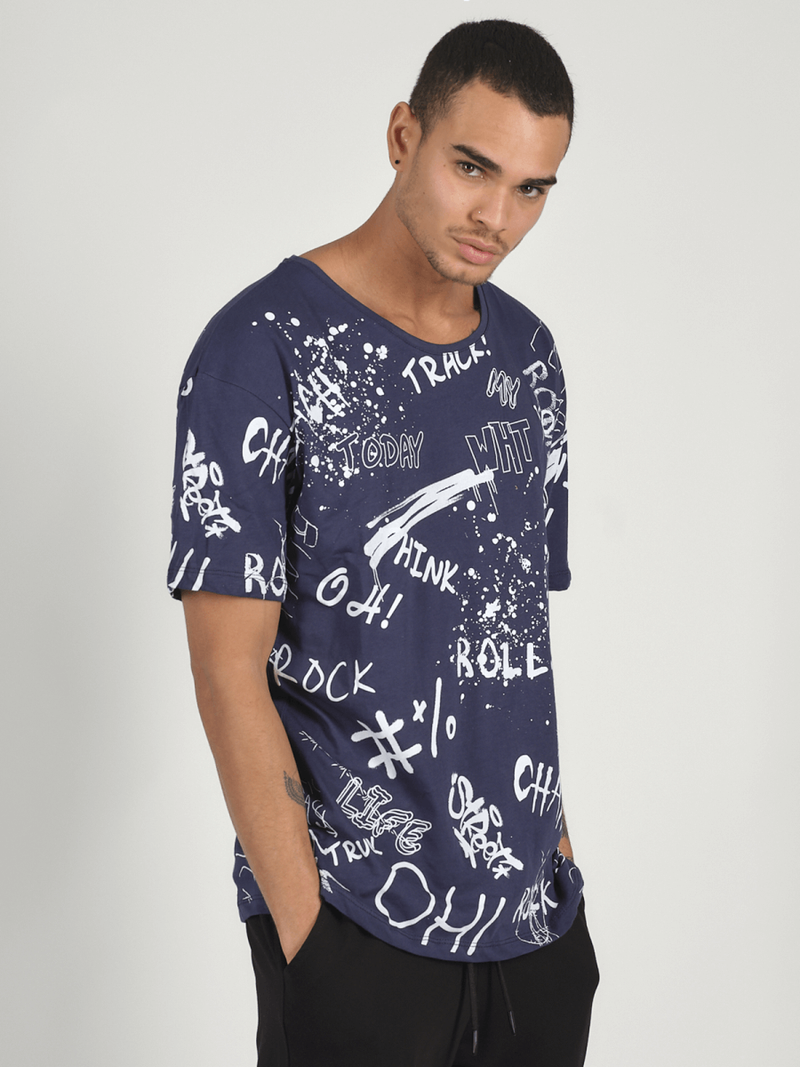 T-Shirt męski z nadrukiem granatowy OZONEE MR/21530