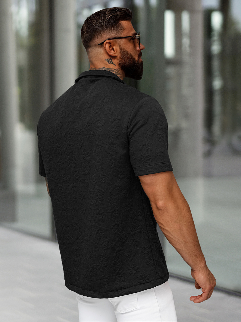 Koszula męska z krótkim rękawem czarna OZONEE O/B2258