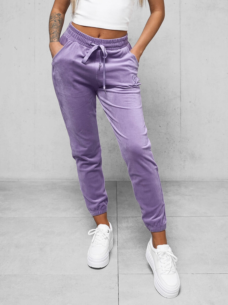 Spodnie dresowe damskie welurowe fioletowe OZONEE O/390177M