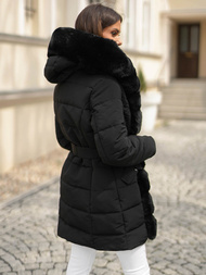 Kurtka zimowa damska długa z futerkiem czarna OZONEE JS/11Z8096Z