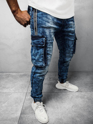 Spodnie jeansowe joggery męskie niebieskie OZONEE O/TF068