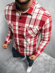 Koszula męska w kratę czerwona OZONEE E/3903/4