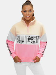 Bluza damska beżowo-jasnoróżowa OZONEE JS/B26019Z