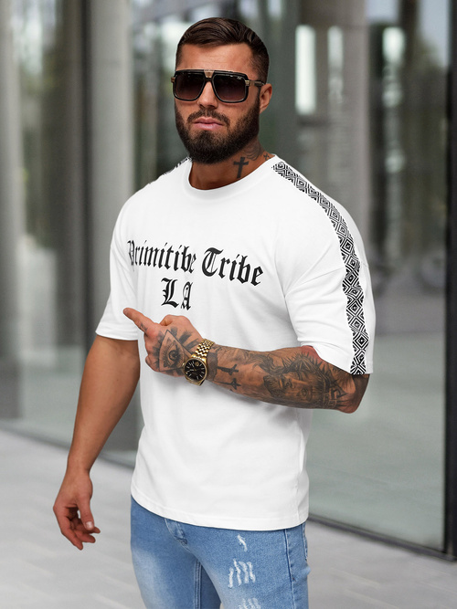 T-shirt męski slim fit biały OZONEE JS/8B1380/1