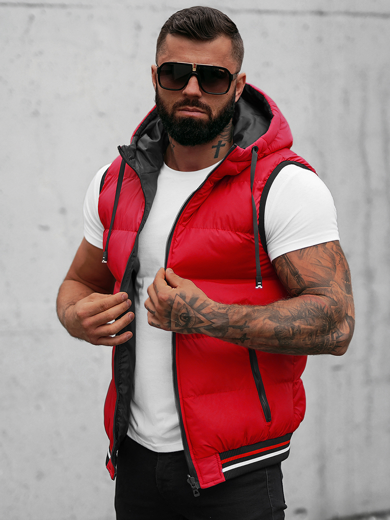 Kamizelka męska dwustronna z kapturem czerwona OZONEE N/7127Z