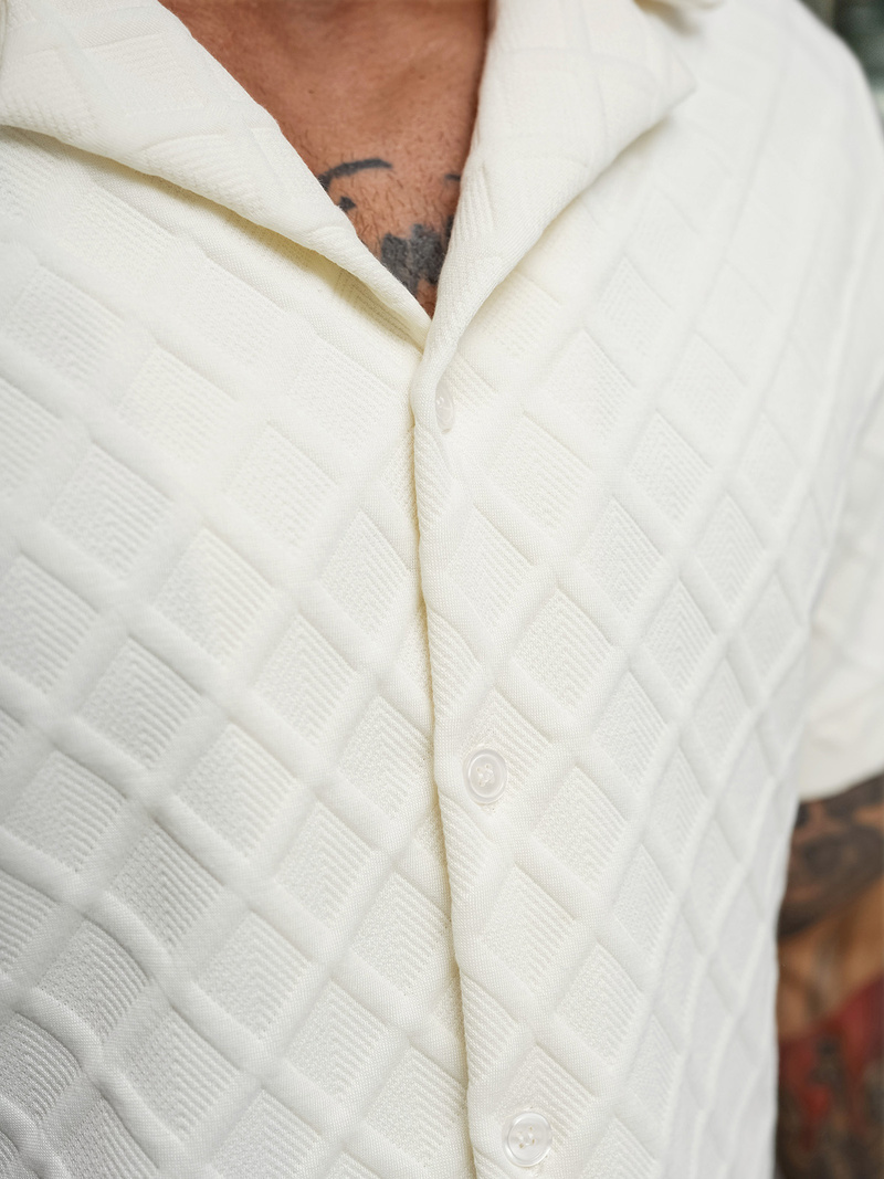 Koszula męska z krótkim rękawem ecru OZONEE O/B2257