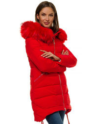 Kurtka zimowa damska parka z futerkiem czerwona OZONEE O/SW029/4