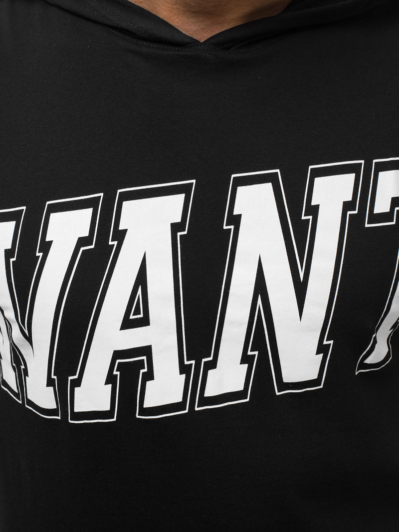 T-Shirt z kapturem męski czarny OZONEE B/60042Z