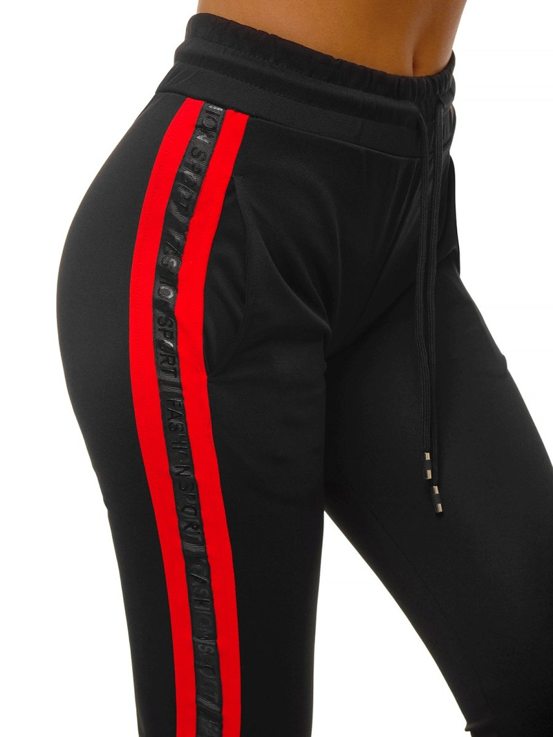 Spodnie dresowe damskie czarno-czerwone OZONEE O/82318