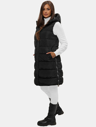 Kamizelka damska długa z kapturem czarna OZONEE O/81260
