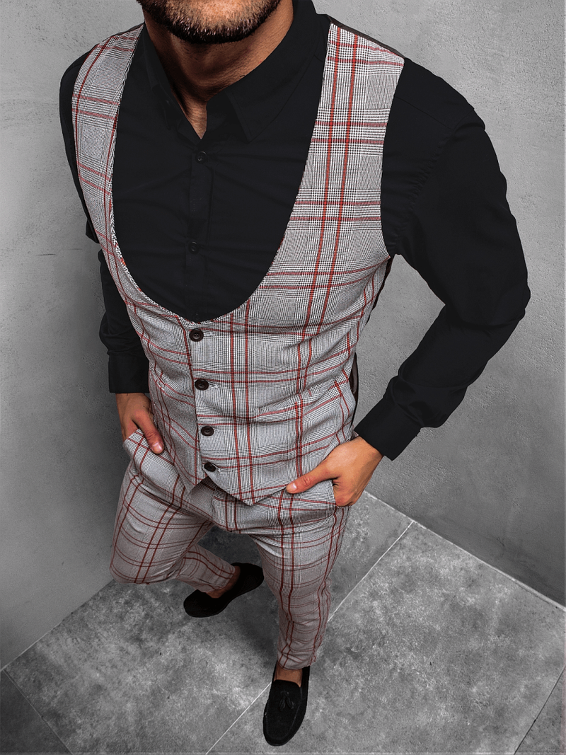 Чоловічий комплект - жилетка та штани чінос Сiро-Червоний OZONEE DJ/5598