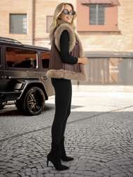 Шкіряна жіночий жилет шоколад OZONEE JS/61M8516/158