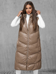 Kamizelka damska długa skórzana camelowa OZONEE JS/5M3183/84