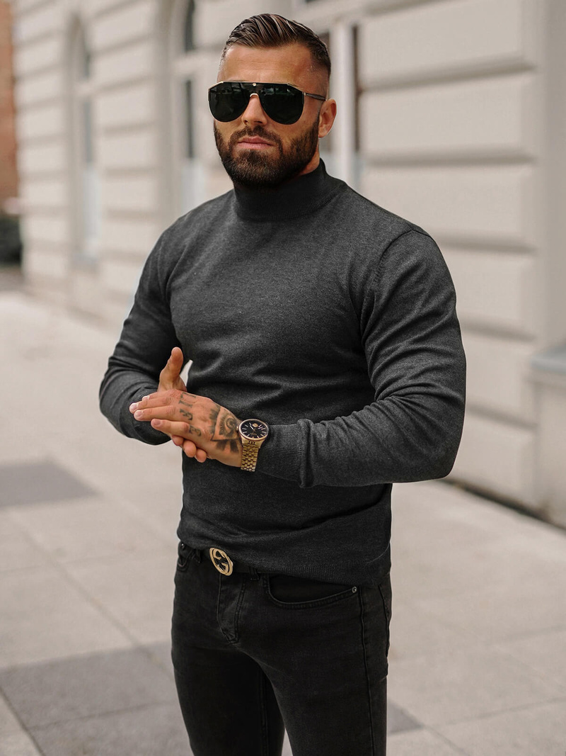 Sweter męski półgolf grafitowy OZONEE O/BM203