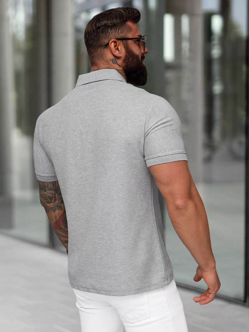 Koszulka męska polo z wyszywaną grafiką szara OZONEE NB/MT3142