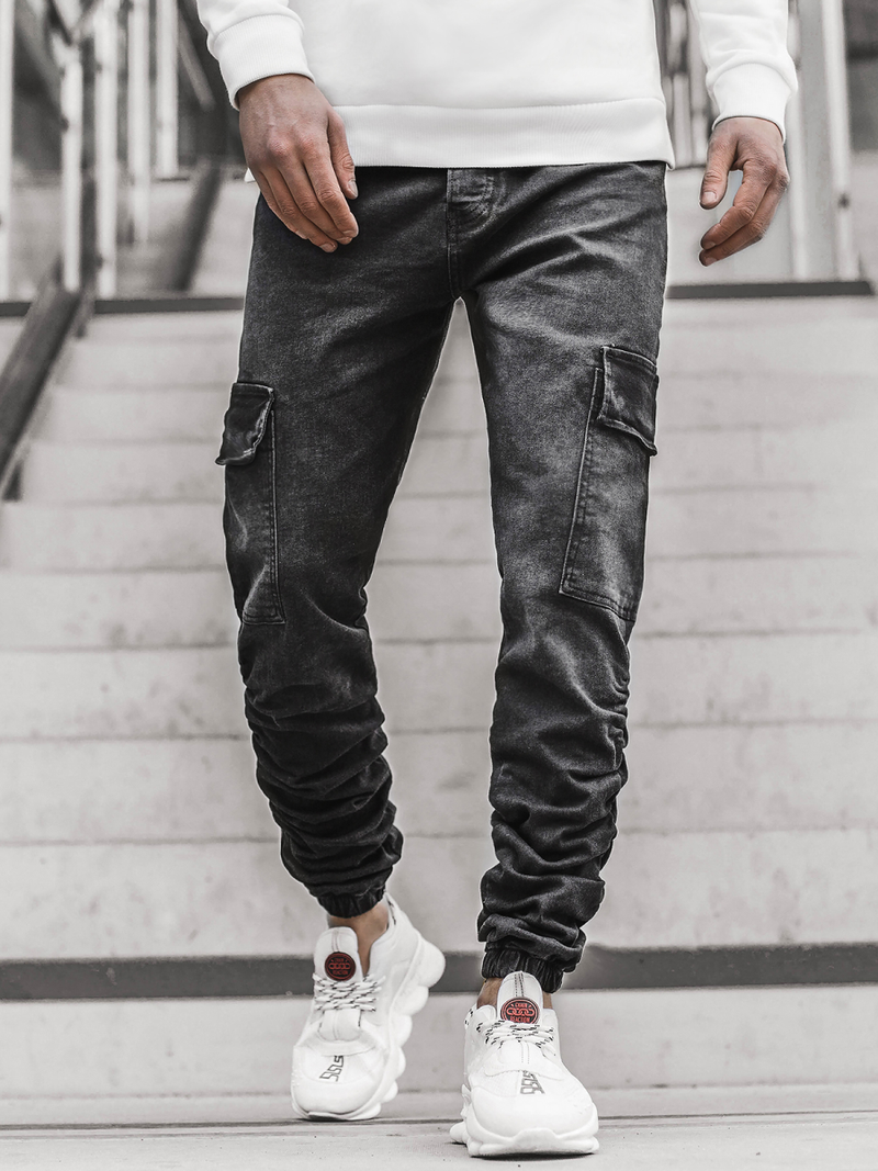 Spodnie jeansowe joggery męskie czarne OZONEE O/B4967