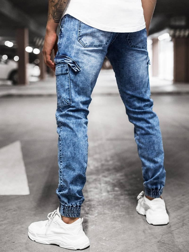 Spodnie jeansowe joggery męskie niebieskie OZONEE O/TF039Z