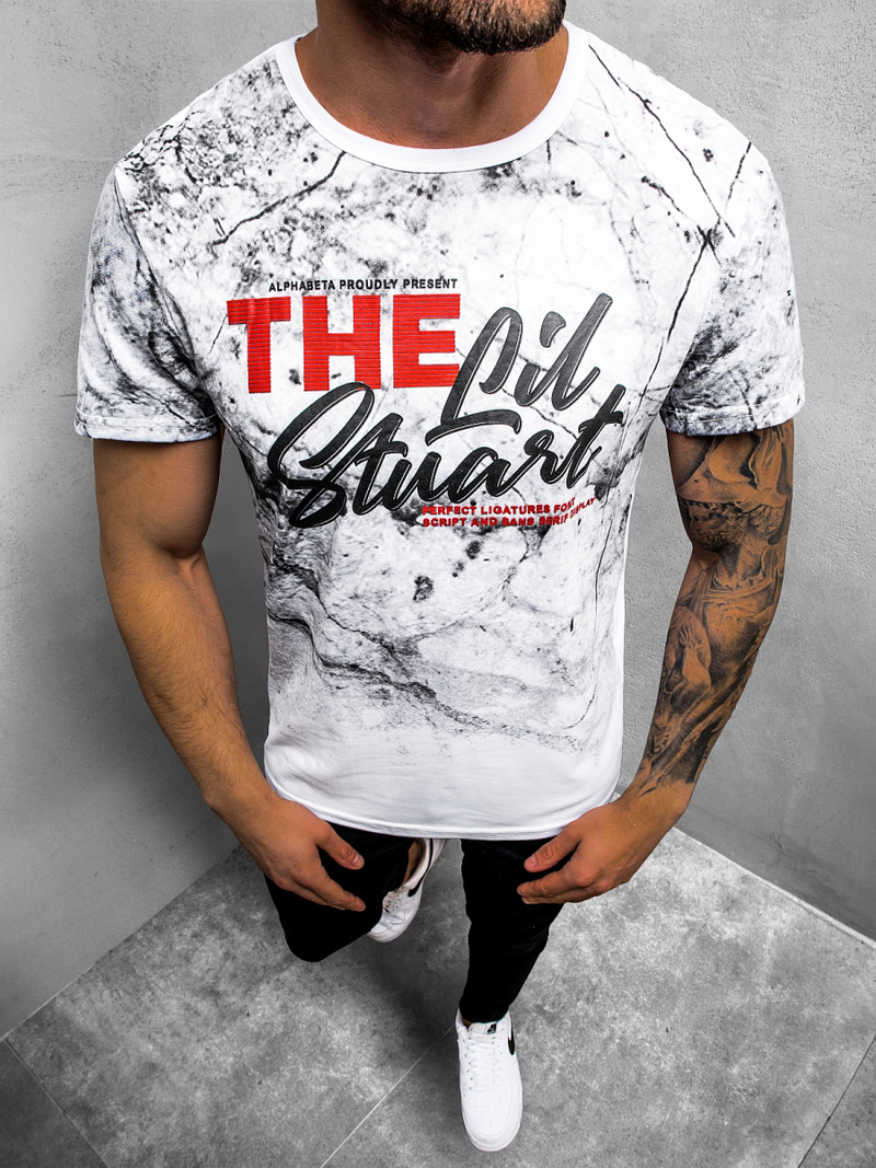 T-Shirt męski z nadrukiem biały OZONEE JS/SS10923Z