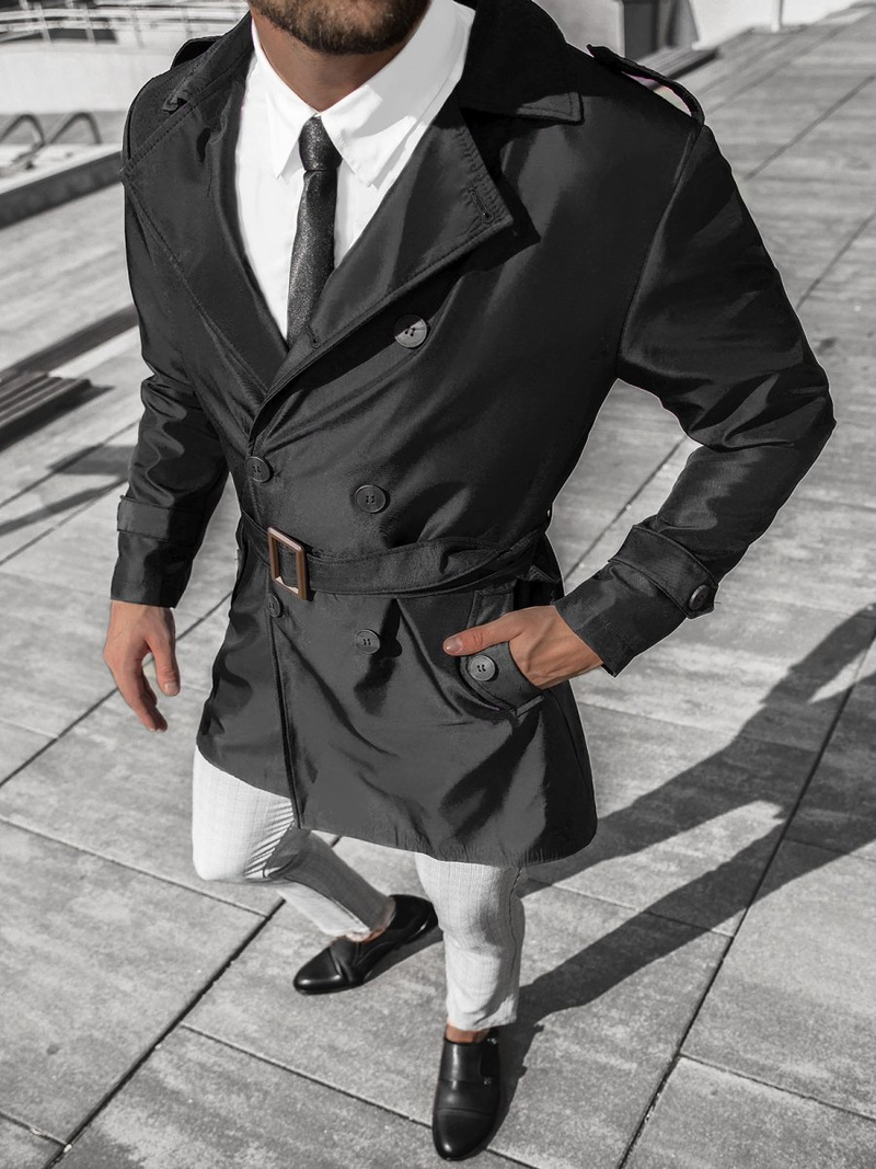 Płaszcz męski trencz czarny OZONEE DJ/5622