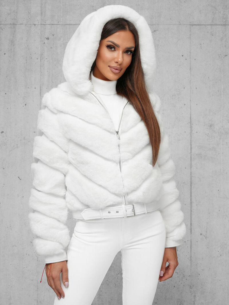 Kurtka zimowa damska z futerkiem biała OZONEE JS/11Z8165Z