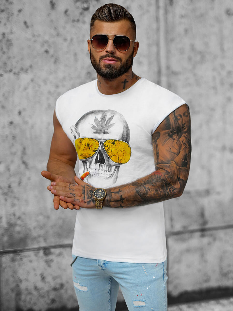 Koszulka bez rękawów męska biała OZONEE O/1193Z