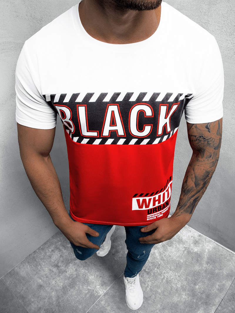 T-Shirt męski z nadrukiem biało-czerwony OZONEE JS/S18001