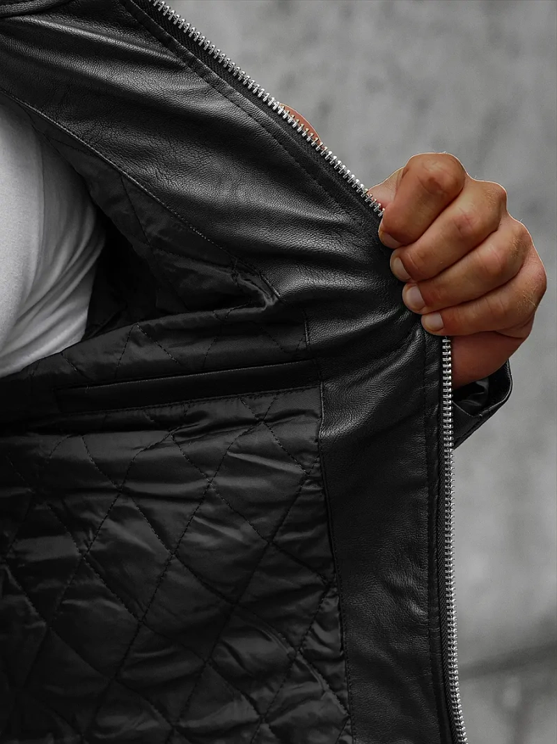 Чоловіча шкіряна куртка Чорна OZONEE JS/11Z8002