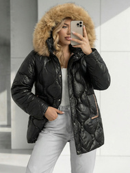Kurtka zimowa damska z futerkiem czarna OZONEE O/5M3226/392Z
