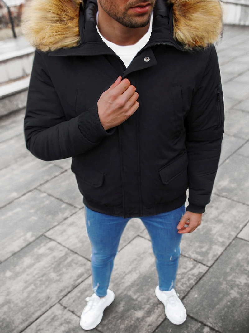 Kurtka zimowa męska z futerkiem czarna OZONEE JS/M2019/392