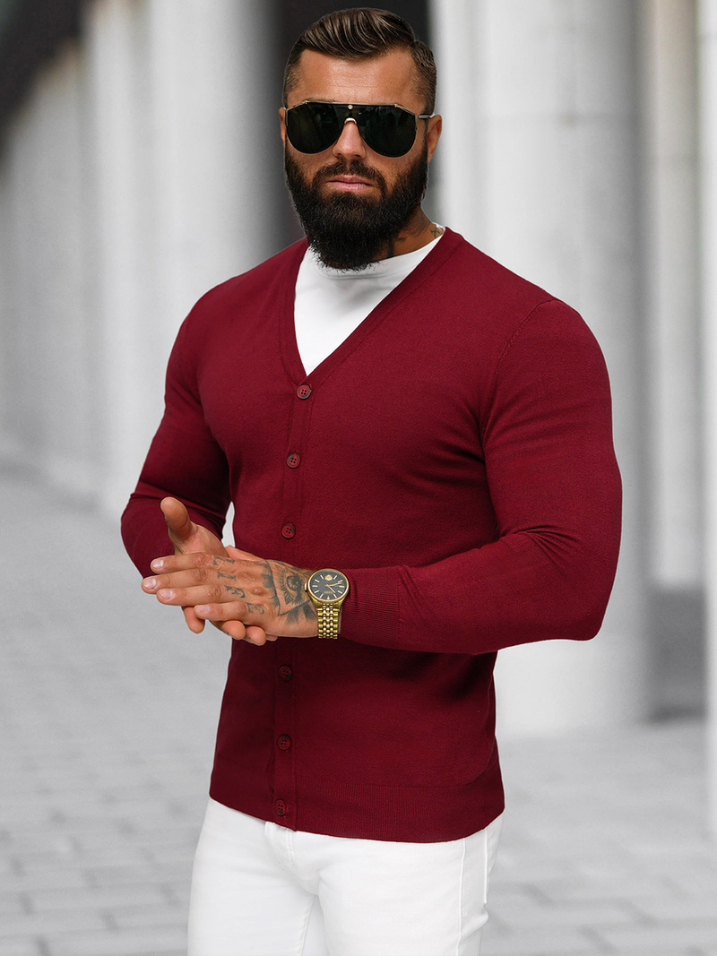 Sweter męski rozpinany bordowy OZONEE NB/MM6006/7Z