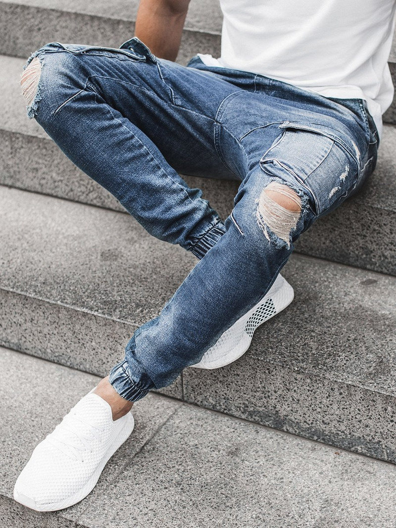 Spodnie jeans jogger męskie ciemno-niebieskie OZONEE G/1067