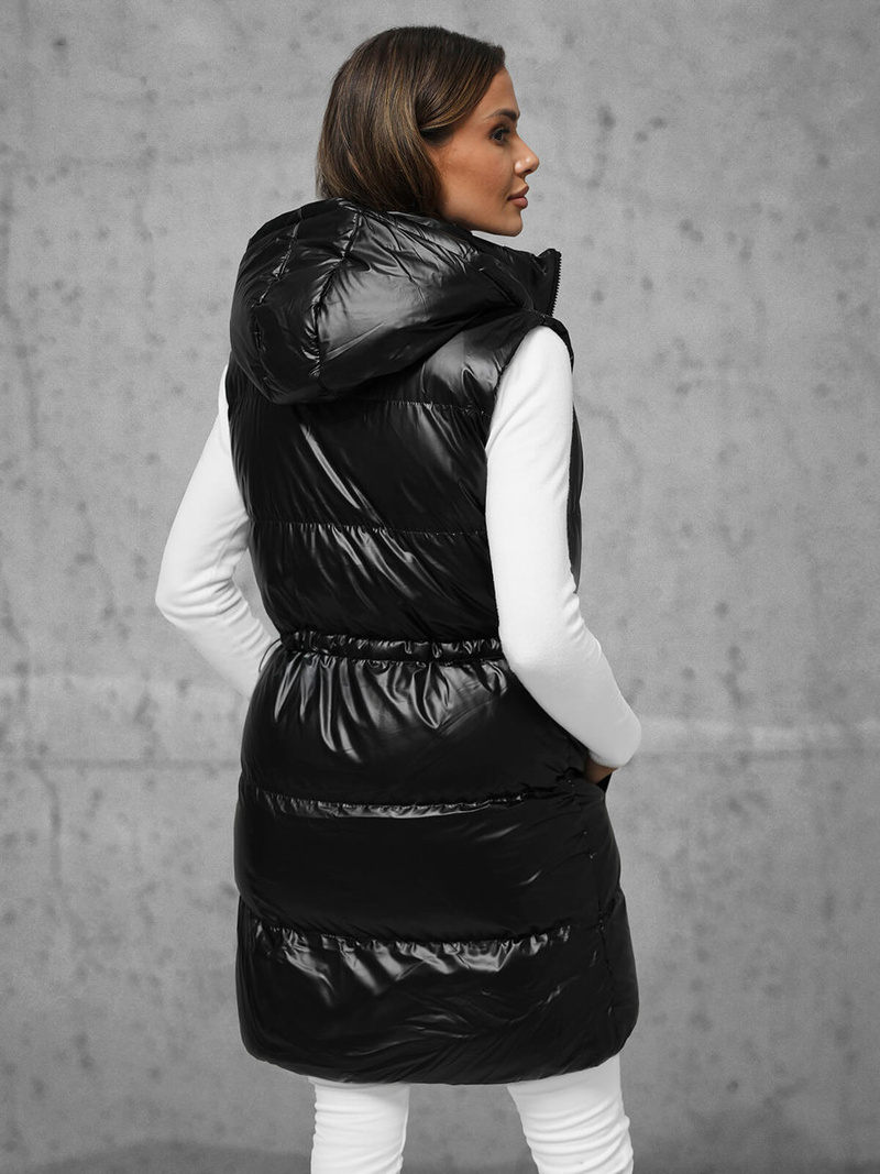 Kamizelka damska długa pikowana czarna OZONEE JS/5M3186/392