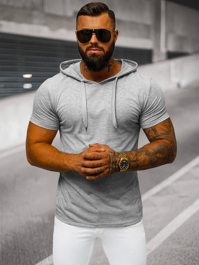 T-shirt męski z kapturem szary OZONEE JS/8T89/2