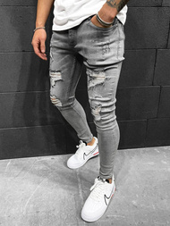 Spodnie jeansowe męskie z dziurami szare OZONEE O/ES8022