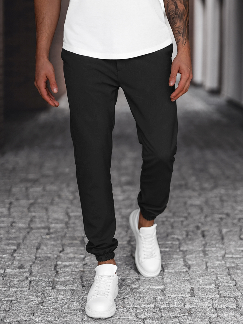 Spodnie męskie chino joggery materiałowe czarne OZONEE DJ/5539Z