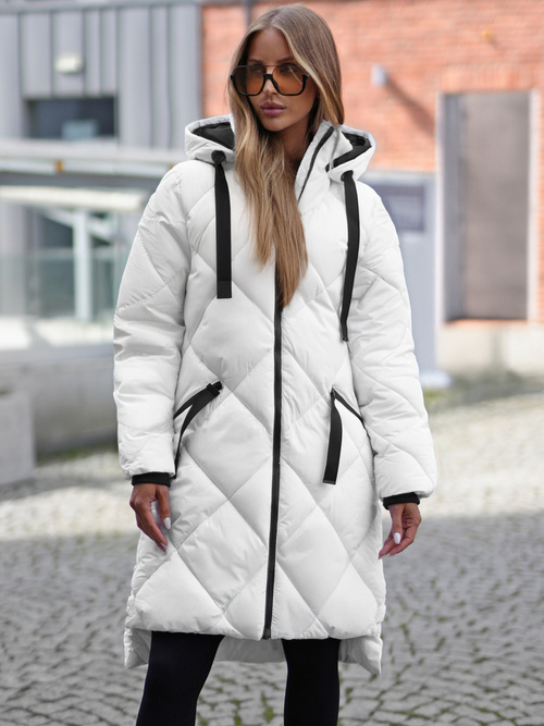 Kurtka zimowa damska długa pikowana biała OZONEE JS/5M3168/281Z