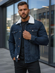 Kurtka męska jeansowa sherpa granatowa OZONEE NB/MJ517BSZ