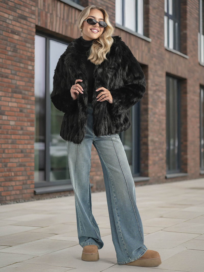 Kurtka zimowa damska futrzana czarna OZONEE JS/11Z8261