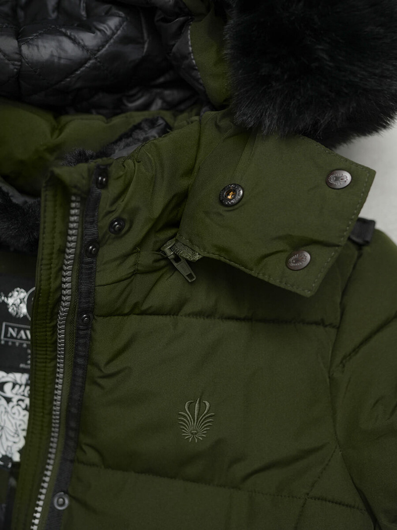 Kurtka zimowa damska długa pikowana khaki OZONEE O/W377Z