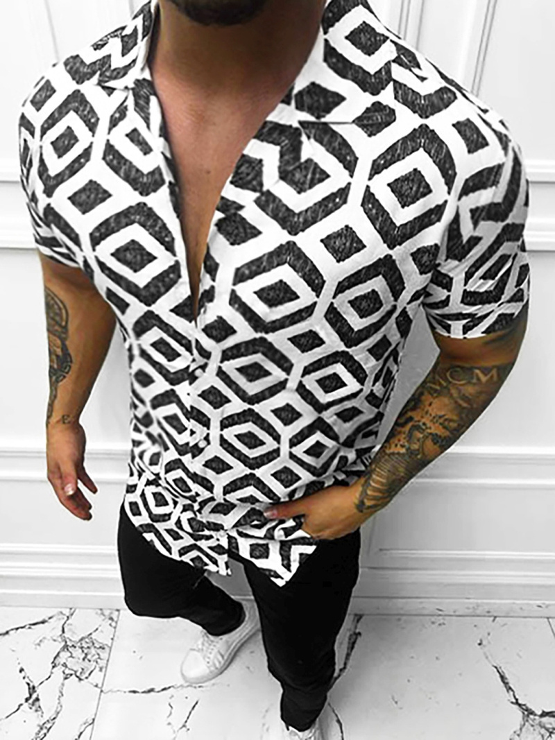 Koszula męska z krótkim rękawem biało-czarna OZONEE E/1400/26