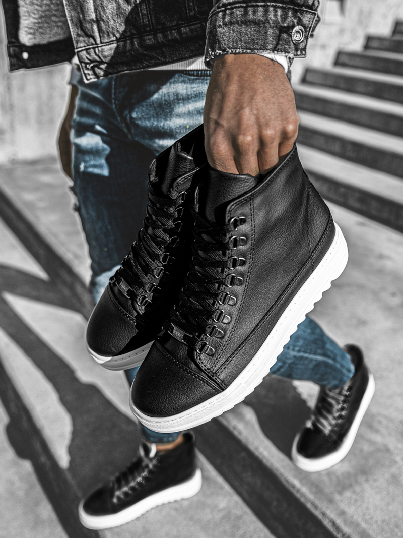 Sneakersy wysokie czarno-białe OZONEE W/034