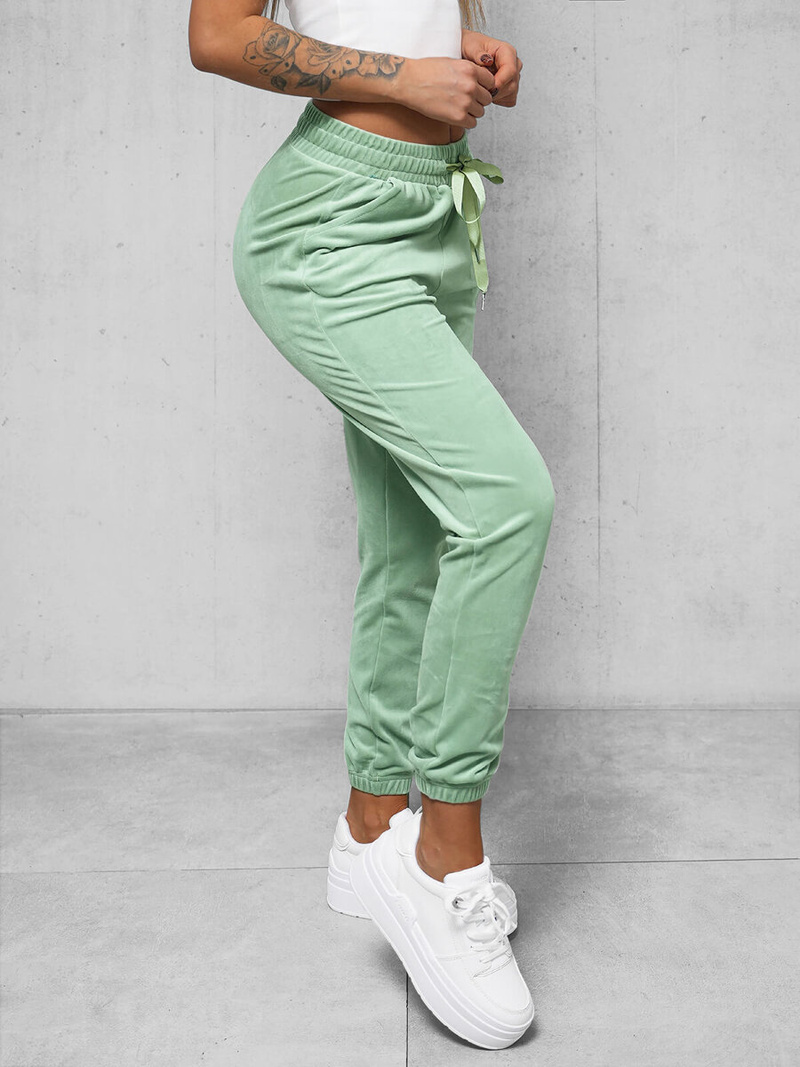 Spodnie dresowe damskie welurowe miętowe OZONEE O/390177M